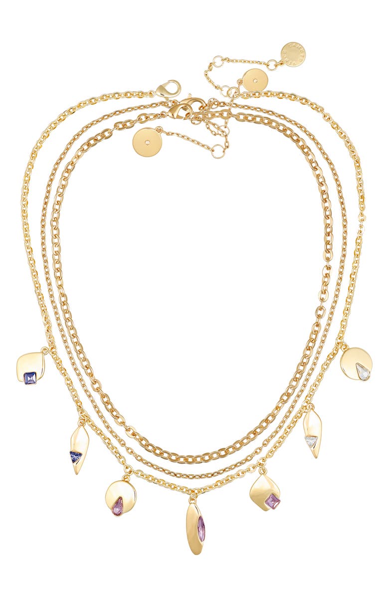 Vince Camuto Set of 3 Crystal Charm & Chain Necklaces, Main, color, Gold Tone
