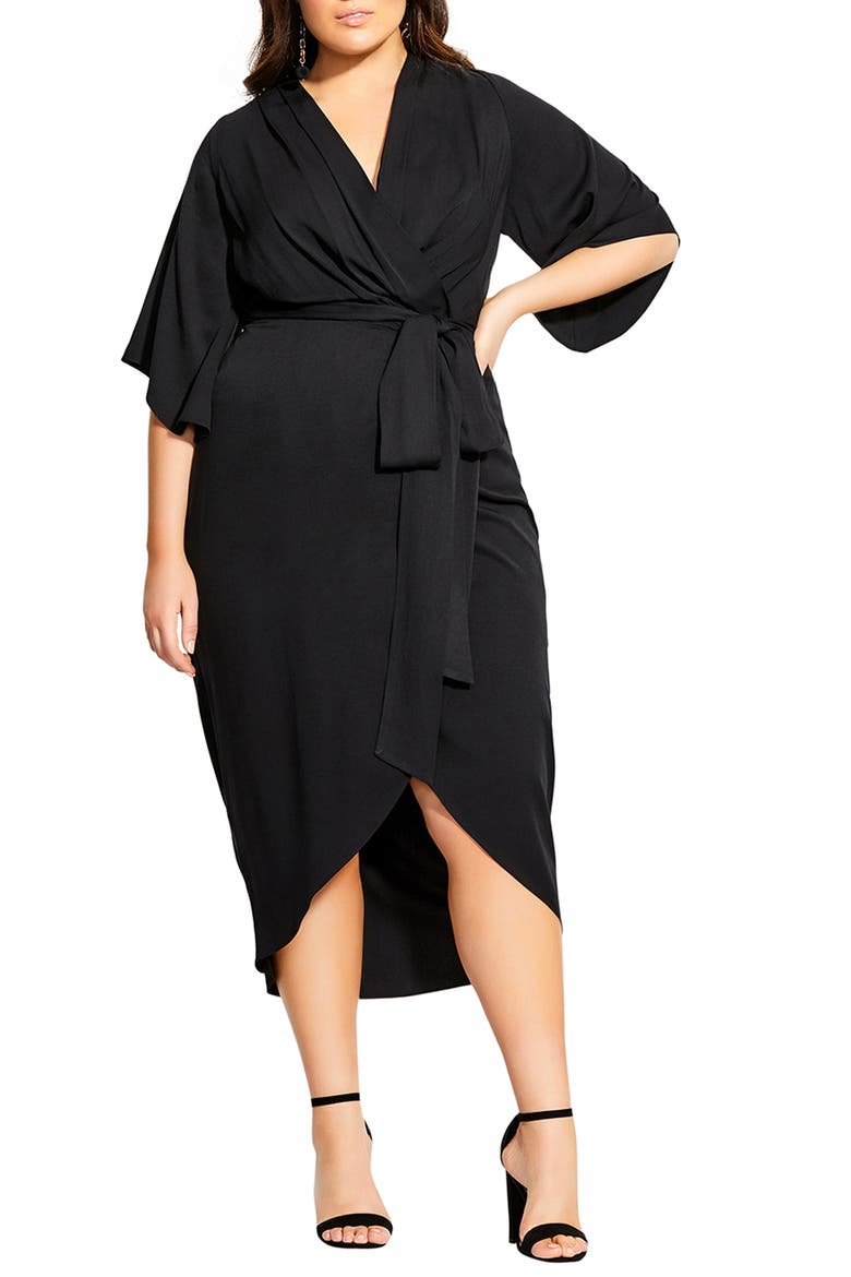 Faux Wrap Dress, Alternate, color, BLACK