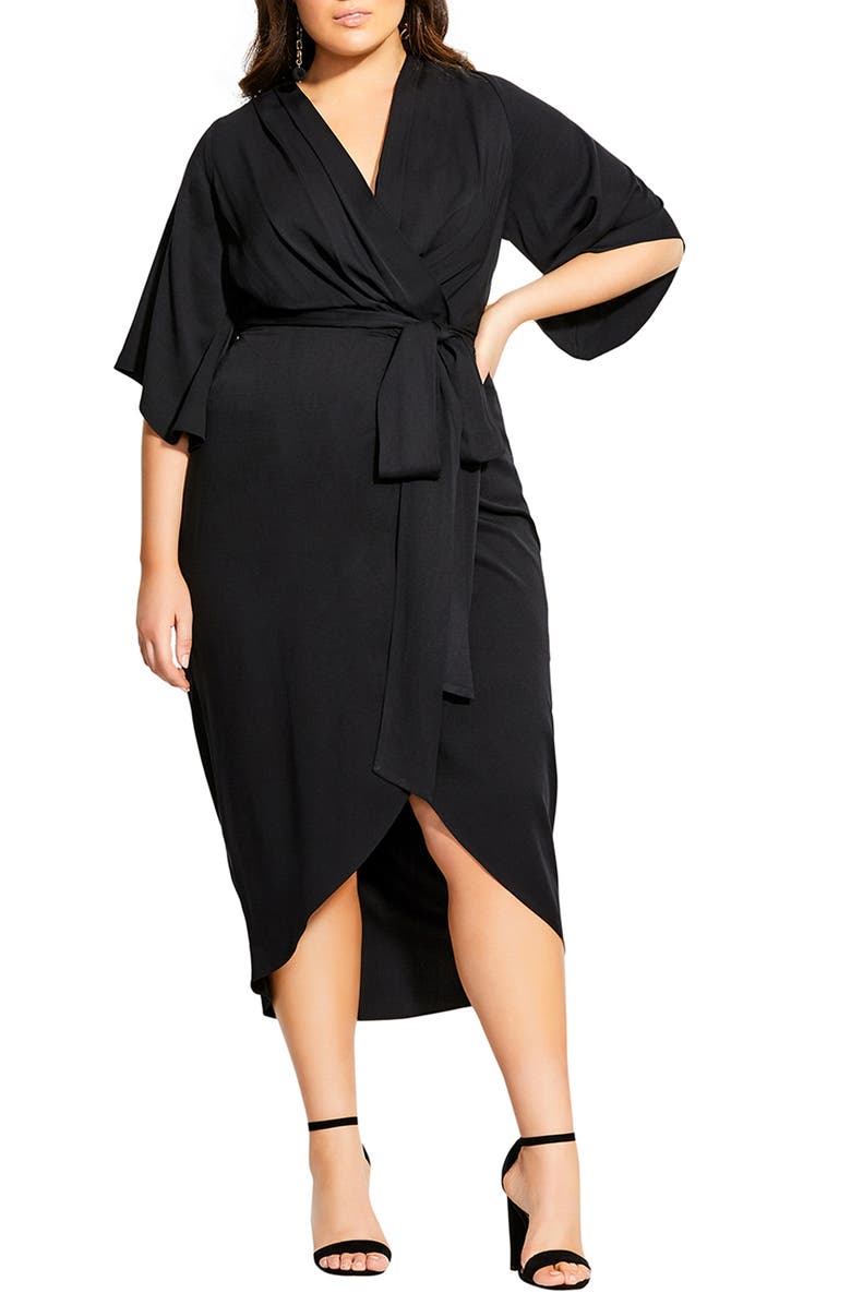 City Chic Faux Wrap Dress, Alternate, color, 