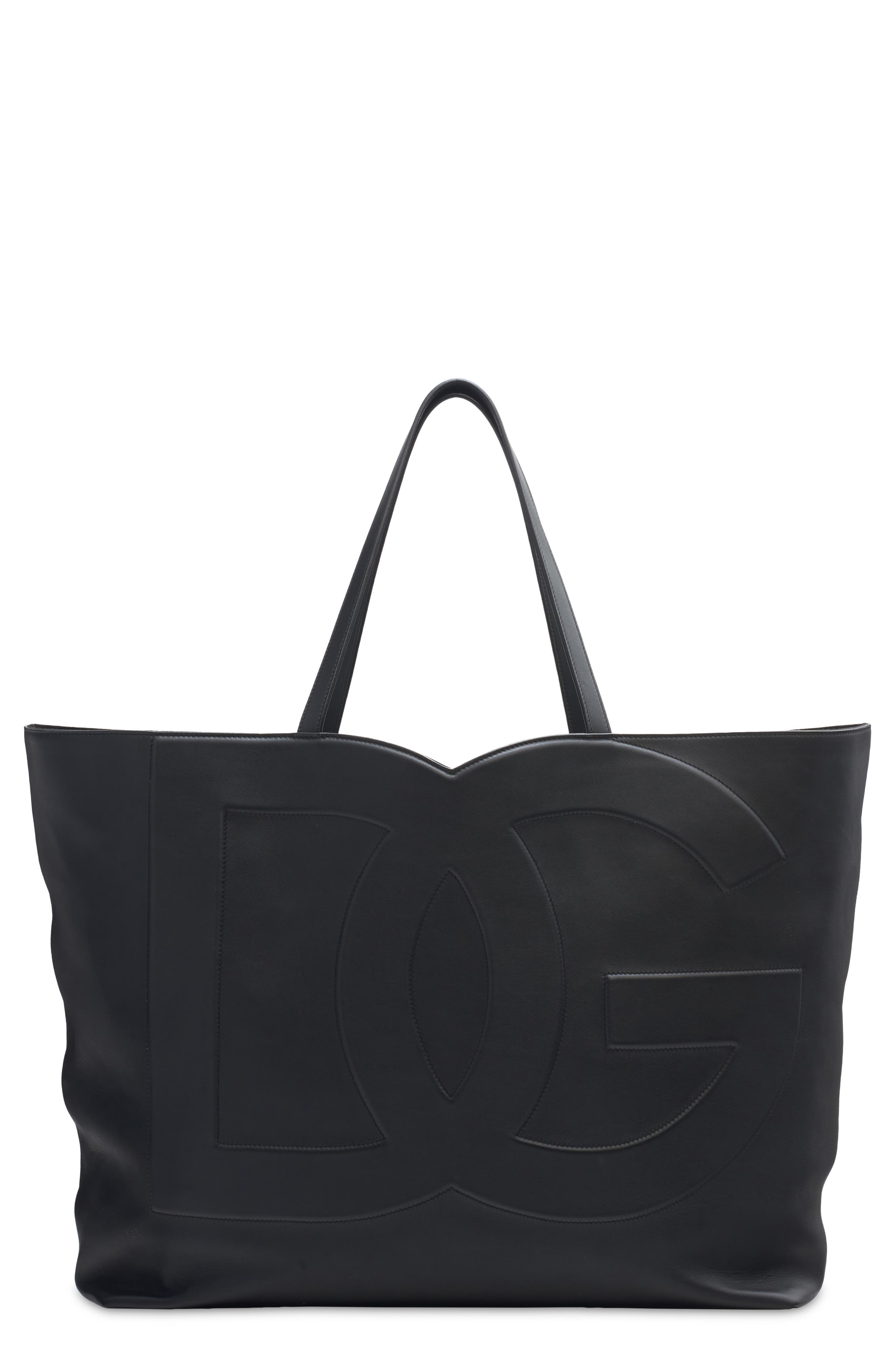 Dolce&Gabbana DG Logo Leather Tote, Main, color, Nero