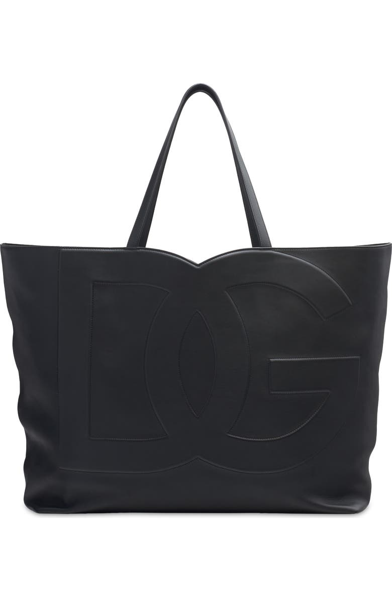 Dolce&Gabbana DG Logo Leather Tote, Main, color, Nero