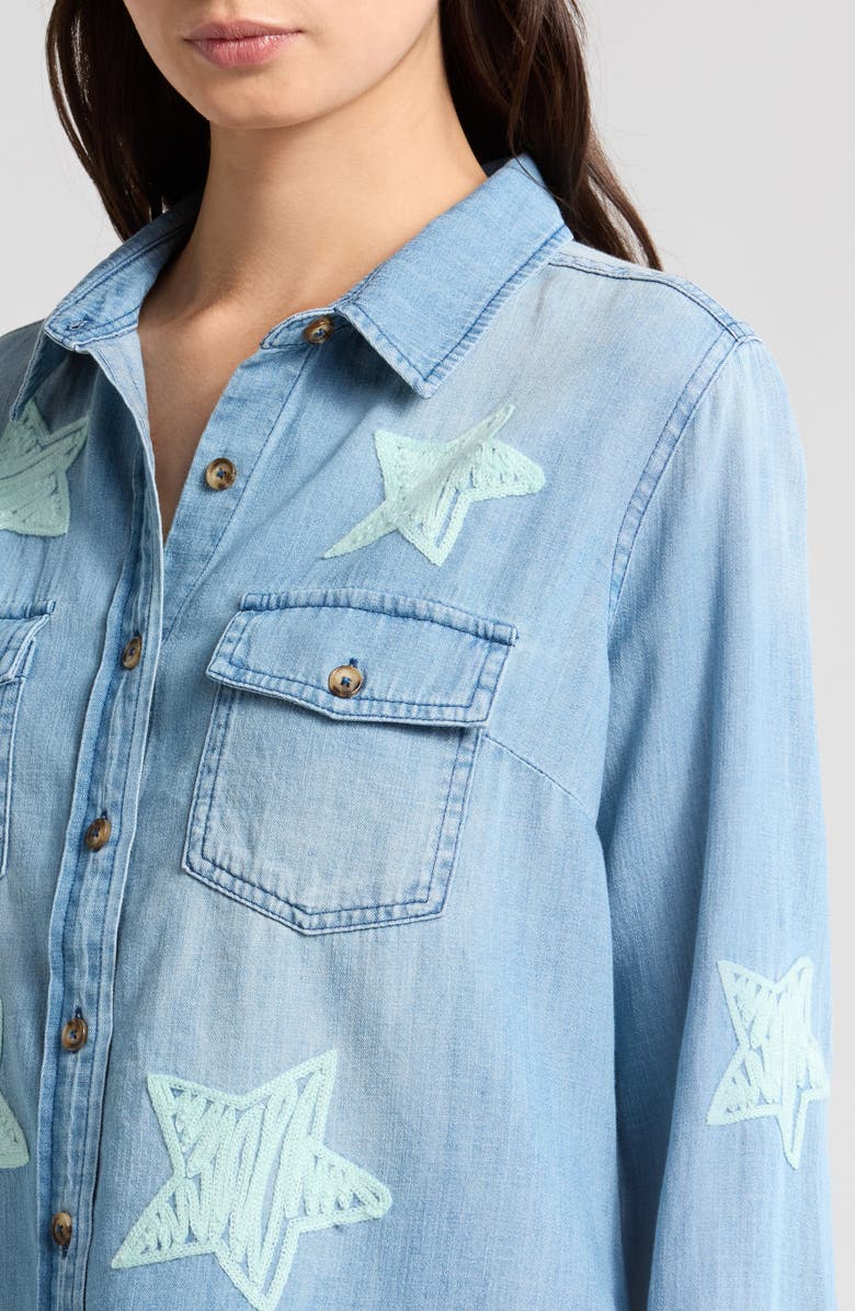 Billy T Star Embroidered Denim Button-Up Shirt, Alternate, color, 