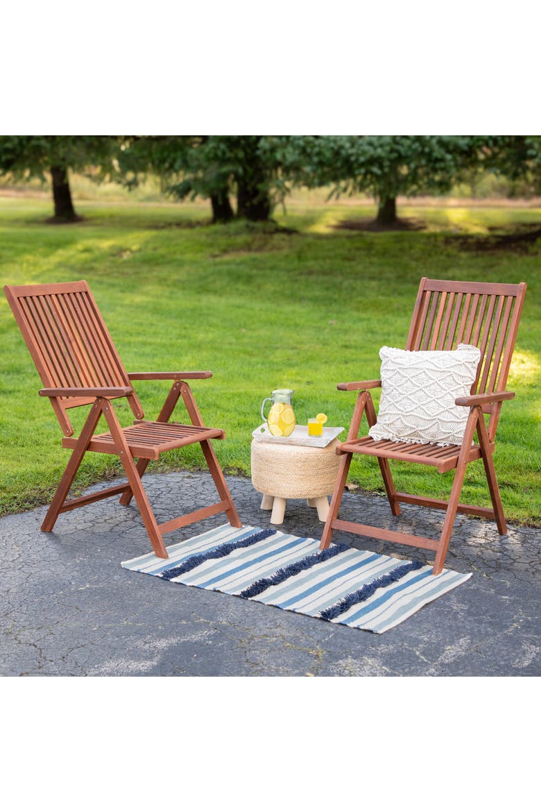 3.5' x 2.25' Blue, Cream and Black Striped Handloom Woven Outdoor Accent Throw Rug, Alternate, color, Blue