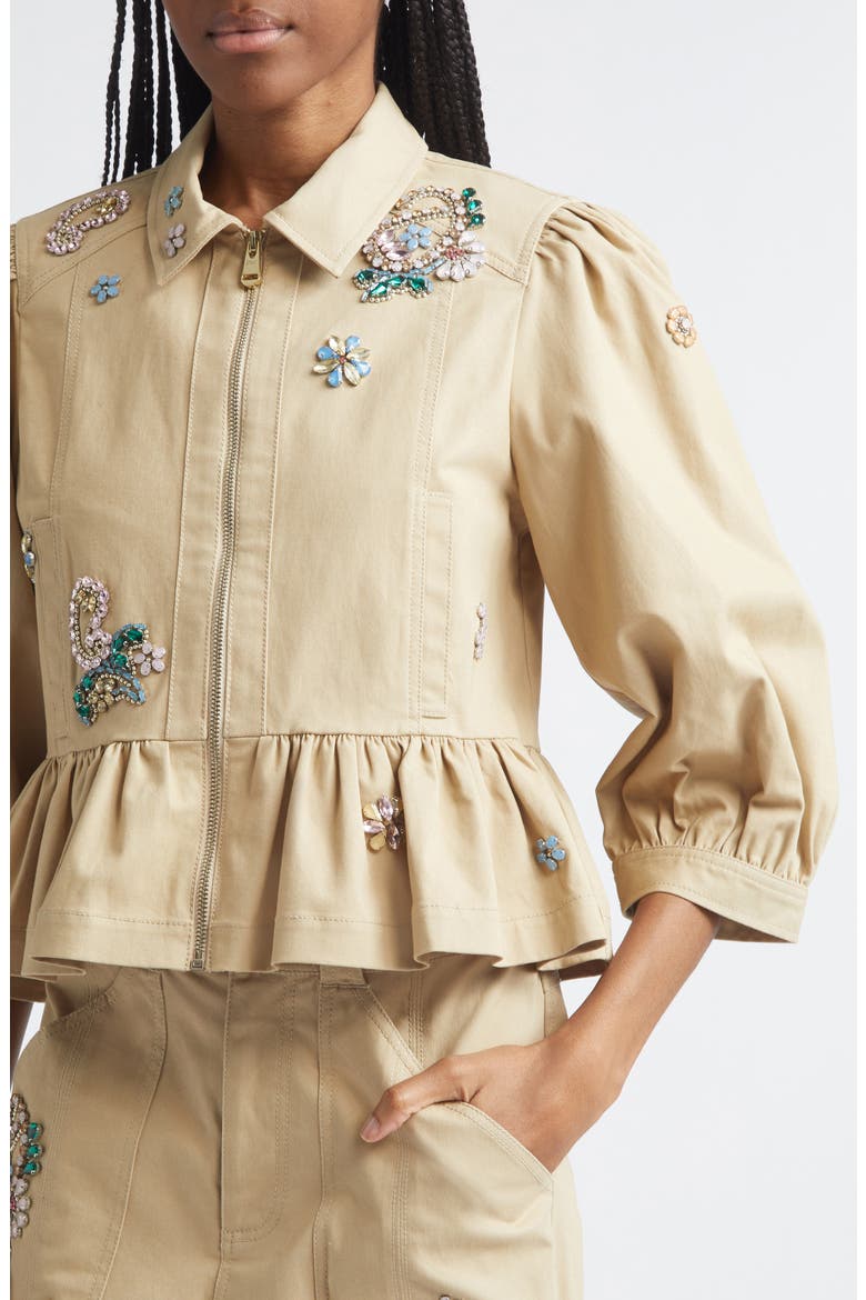 Rhinestone Paisley Stretch Cotton Jacket, Alternate, color, KHAKI