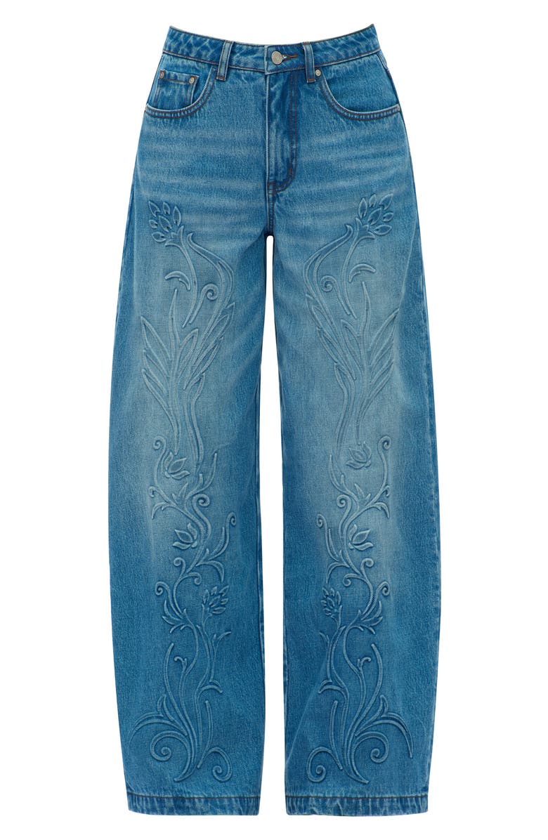 Bayeas High Waist Embroidered Detail Wide Leg Jeans, Alternate, color, Medium Blue