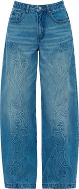 Bayeas High Waist Embroidered Detail Wide Leg Jeans