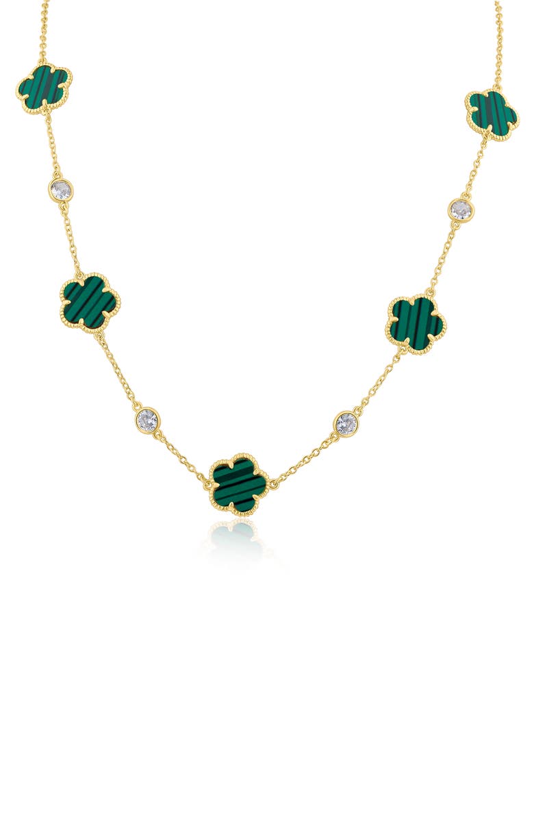CZ by Kenneth Jay Lane Clover Station Necklace, Main, color, Green/ Gold
