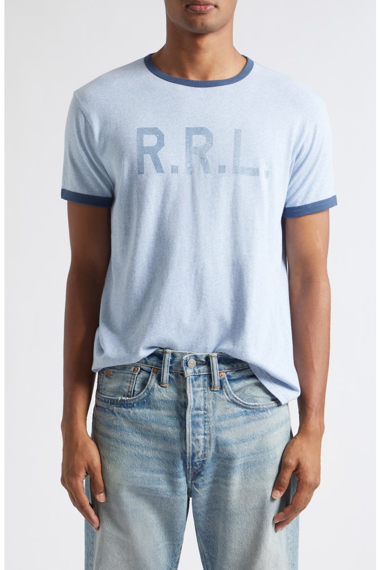 Stencil Logo Ringer T-Shirt, Main, color, LIGHT BLUE HEATHER