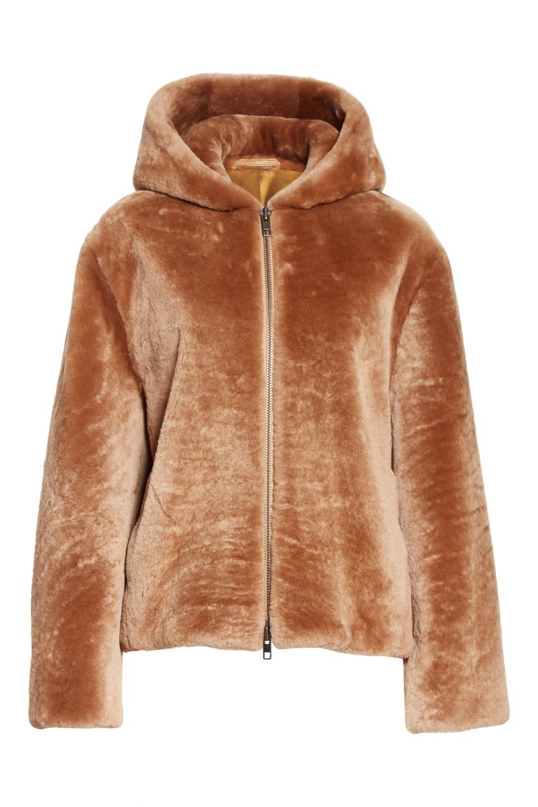 Genuine Shearling Hoodie, Alternate, color, CAMEL
