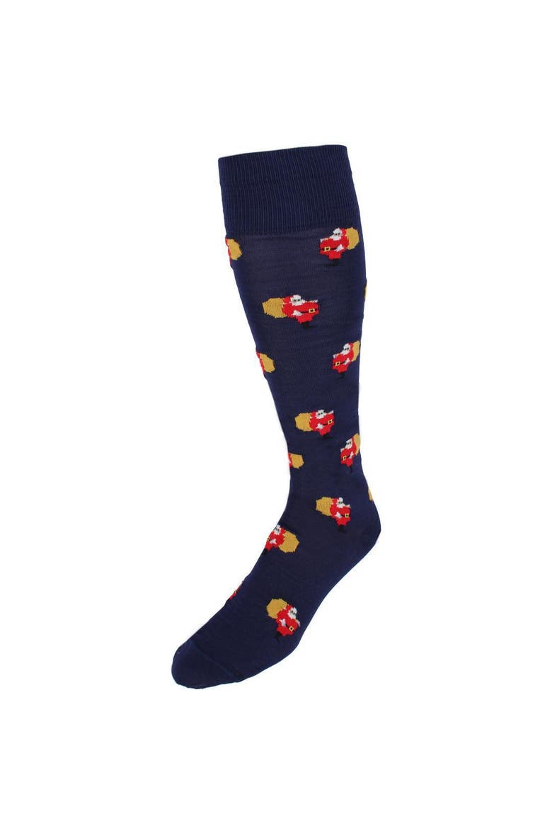 Santa's Delivery Novelty Over The Calf Mercerized Cotton Sock, Main, color, Navy Blue