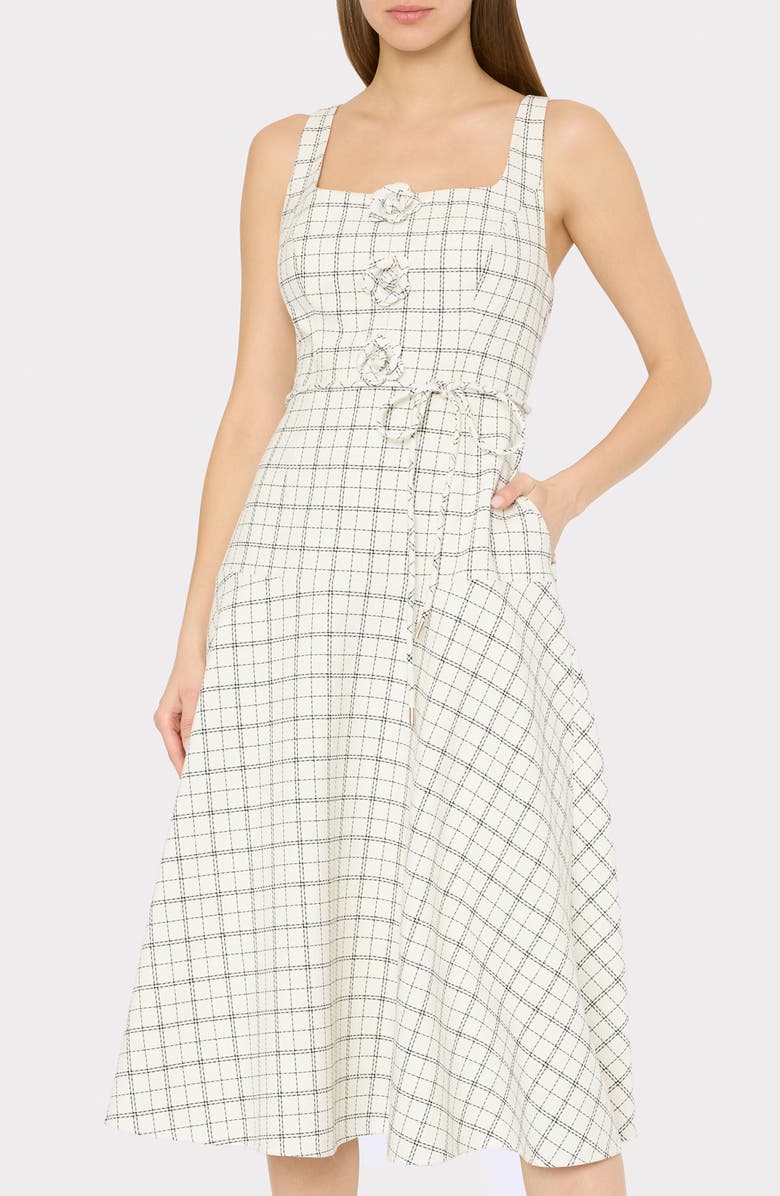 Milly Mira Plaid Midi Dress, Alternate, color, White/ Black