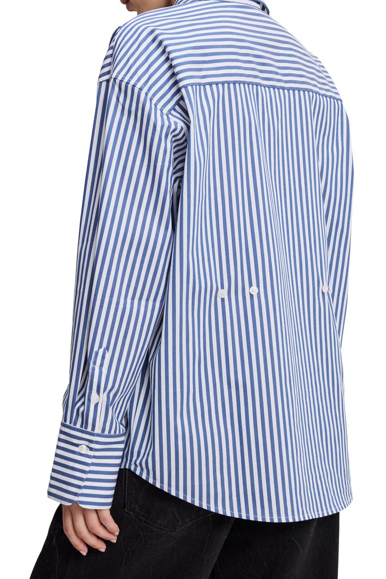 Oversize Cotton Poplin Button-Up Shirt, Alternate, color, INDIGO STRIPE
