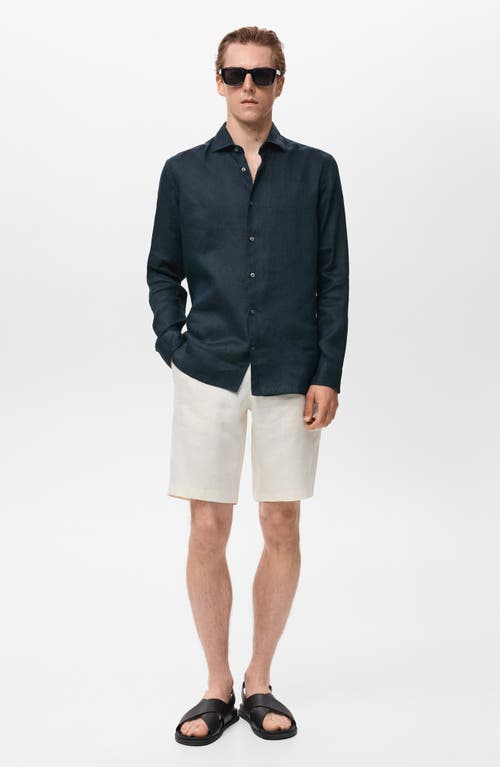 Mango Slim Fit Linen Button-up Shirt In Blue