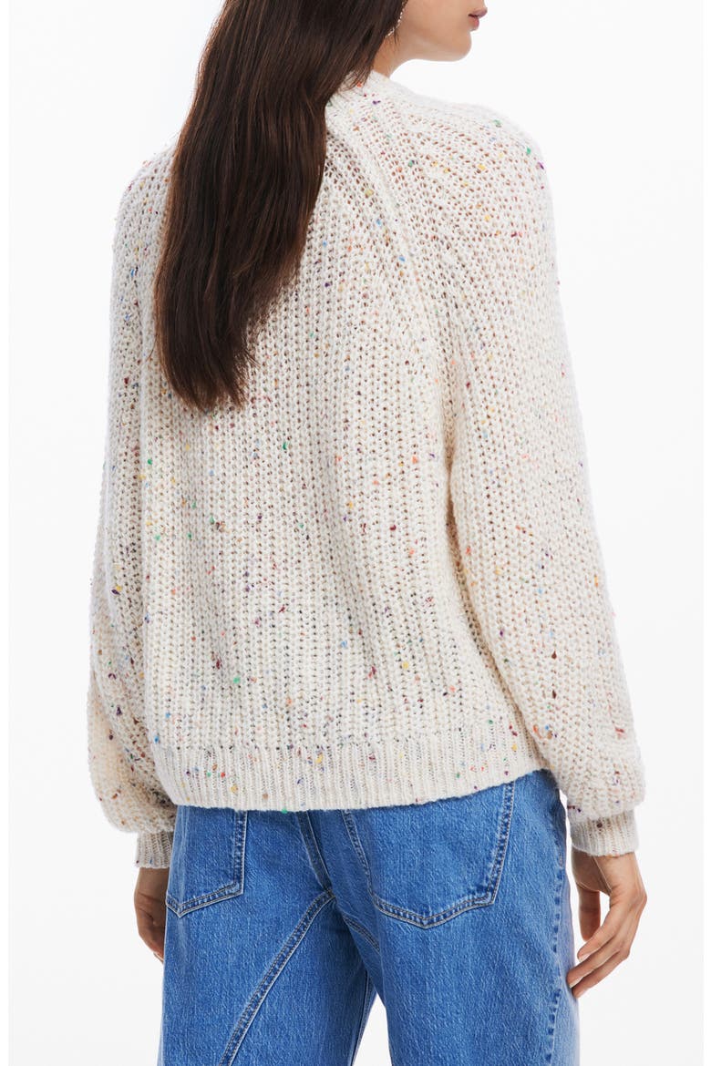 Derby Fleck Open Stitch Mock Neck Sweater, Alternate, color, WHITE