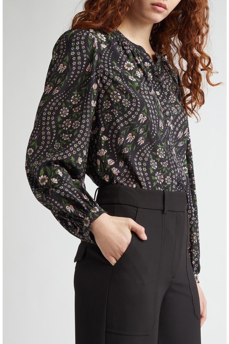 Ashlynn Floral Stretch Silk Top, Alternate, color, BLACK MULTI