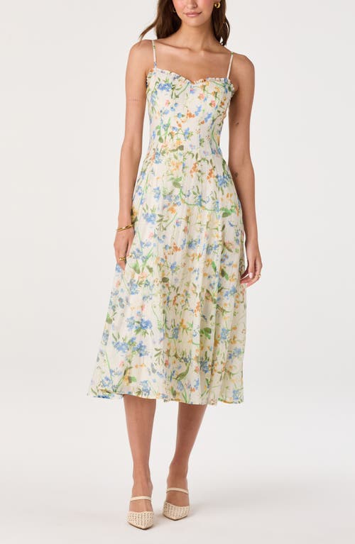 ASTR the Label Jaylynn Ruffle Seamed Dress in Ivory Blue Floral at Nordstrom, Size Large