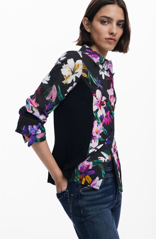 Desigual Floral Button-up Shirt In Black
