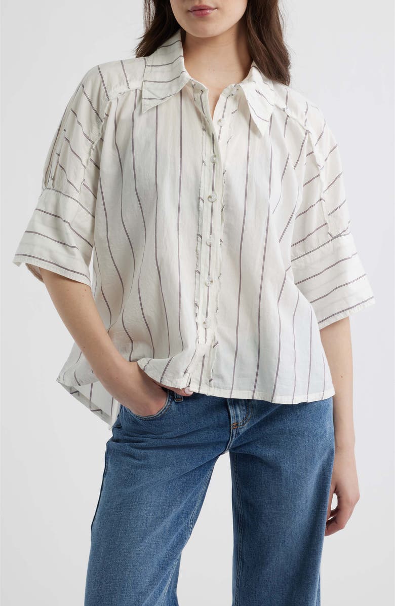 Free People Seaside Stripe Cotton Shirt, Main, color, Ivory Combo