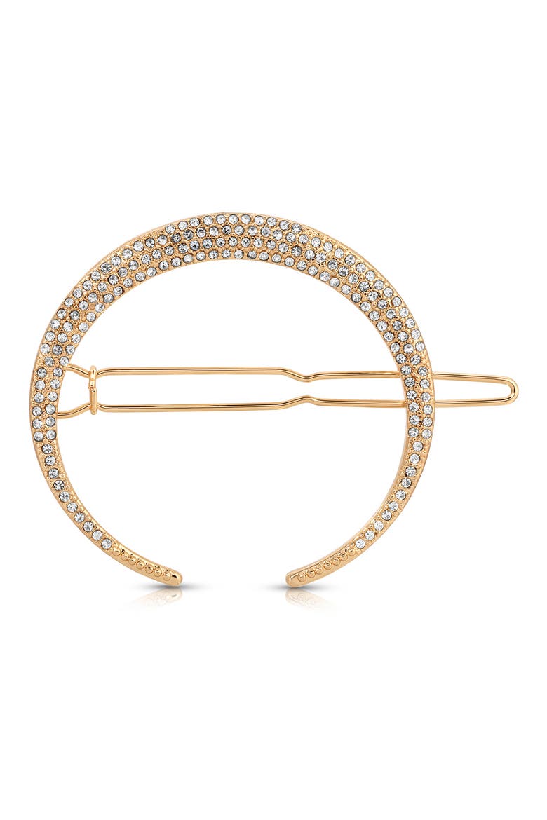 Single Crescent Crystal Barrette, Main, color, GOLD