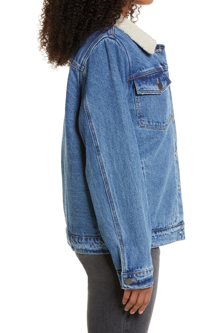 Denim Oversize Trucker Jacket with Faux Shearling Collar, Alternate, color, BLUE MEDIUM VINTAGE WASH