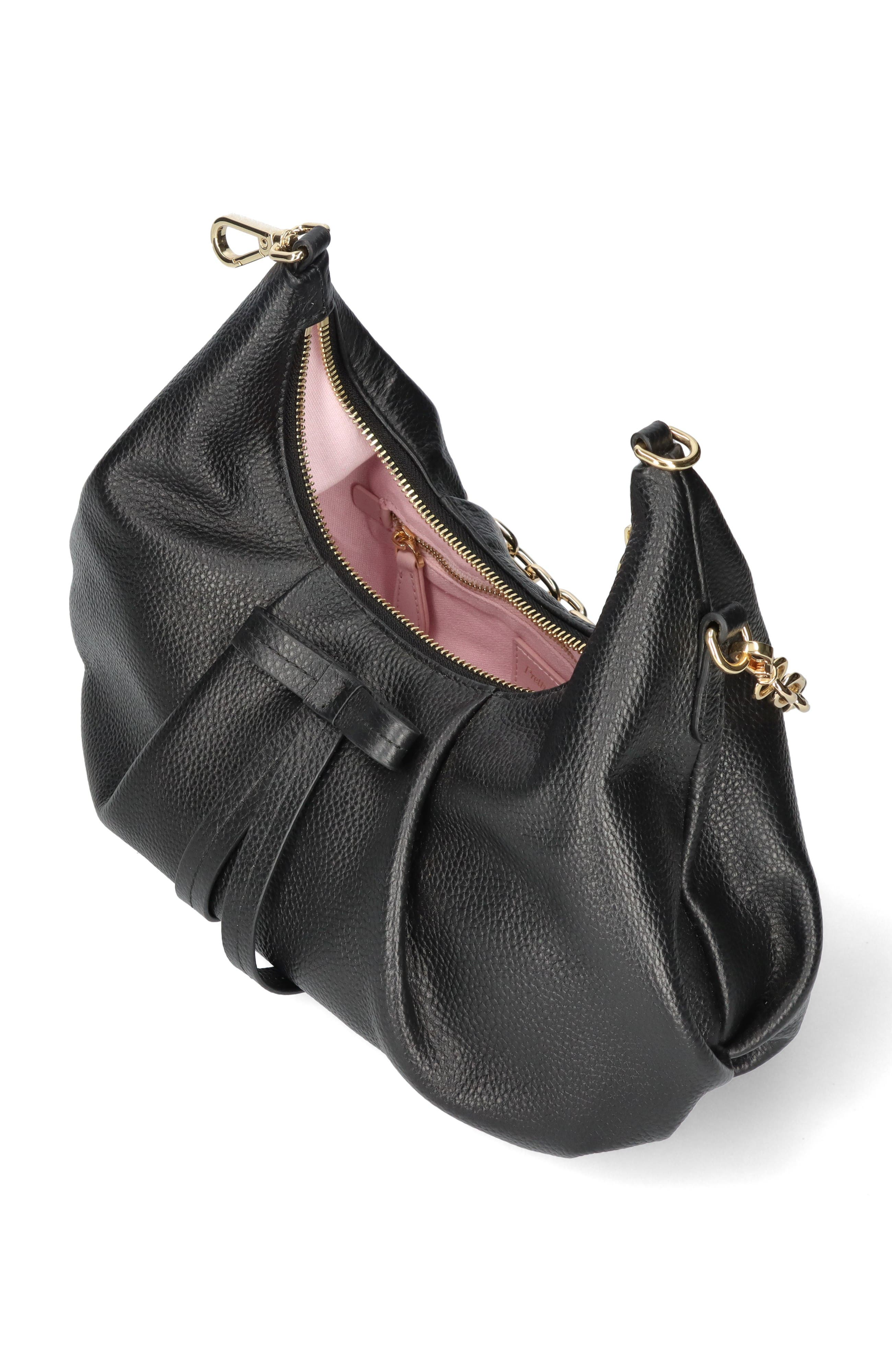 Croissant Bag With Bow And Removable Clip On Cross Body Strap, Alternate, color, Black