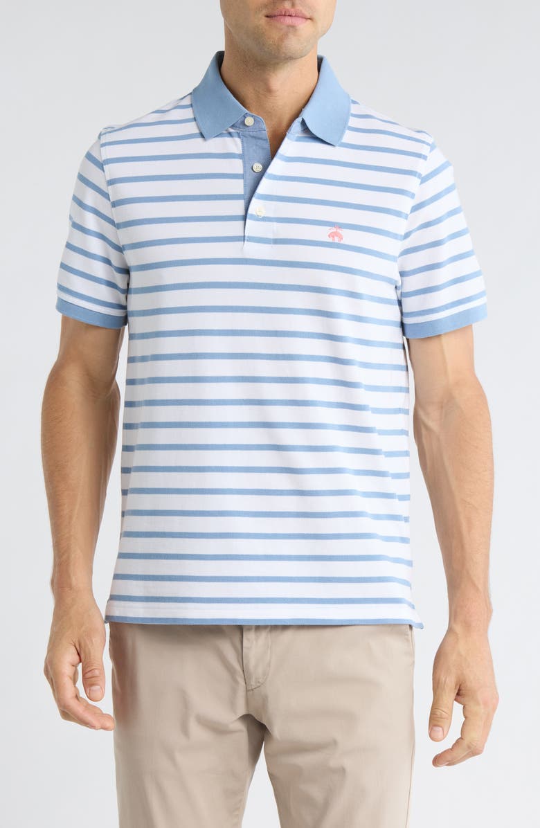 Brooks Brothers Slim Fit Stripe Cotton Piqué Polo, Main, color, Ashleigh Blue/ White