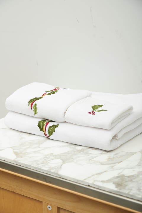 Holly Ribbon Christmas 3-Piece Kitchen & Bathroom Dishtowel Set of 3