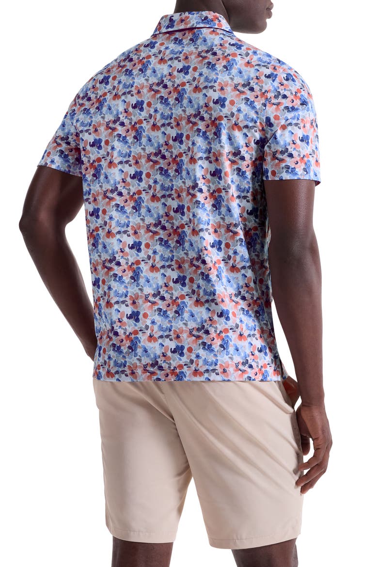 Hendrix Digital Watercolor Floral Print Pima Cotton Polo, Alternate, color, BLUE/ CORAL