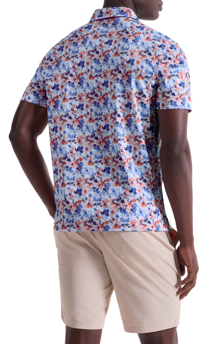 Bugatchi Hendrix Digital Watercolor Floral Print Pima Cotton Polo, Alternate, color, Blue/ Coral