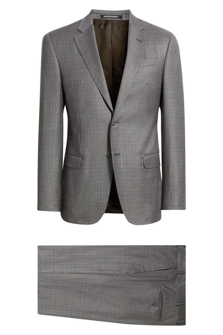 Charcoal & Blue Box Check Virgin Wool Suit, Main, color, CHARCOAL