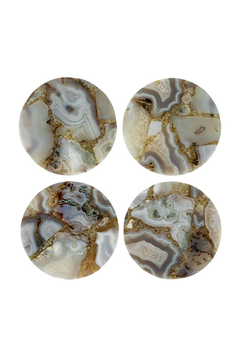 Round Agate Coasters, Multicolor, Set of 4, Alternate, color, Multicolor