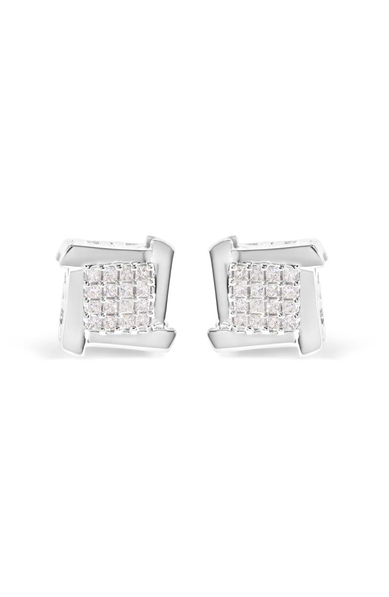 Haus of Brilliance 10K White Gold 1/2 Cttw Composite Princess Diamond Square and Swirl Stud Earrings, Main, color, White