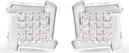 Haus of Brilliance 10K White Gold 1/2 Cttw Composite Princess Diamond Square and Swirl Stud Earrings