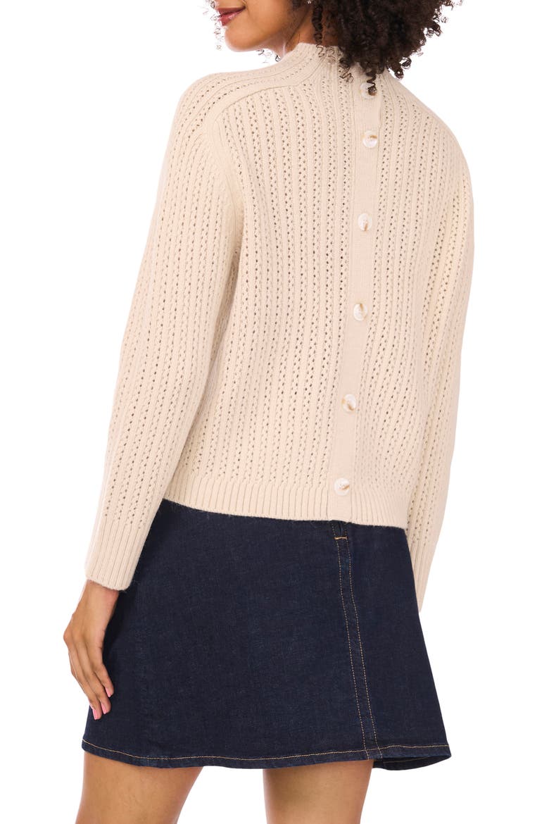 Pointelle Funnel Neck Sweater, Alternate, color, SUGAR OAK
