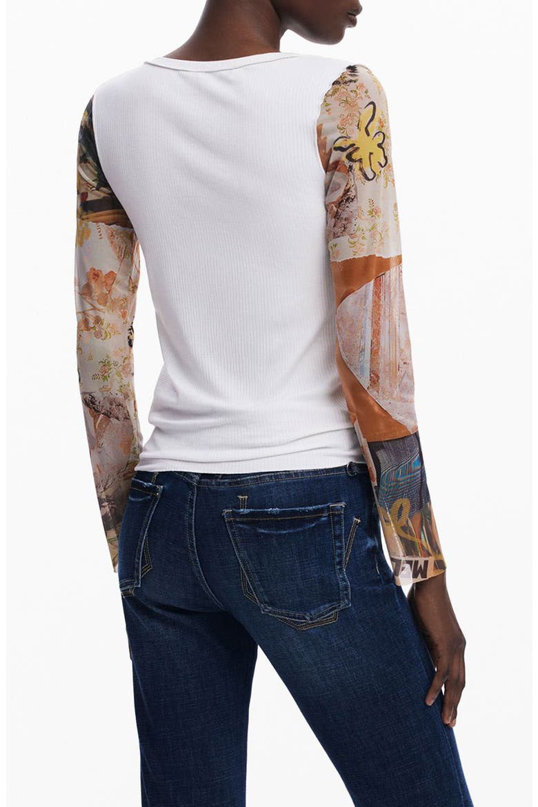 Mesh Sleeve Scoop Neck Rib Top, Alternate, color, LIGHT BEIGE