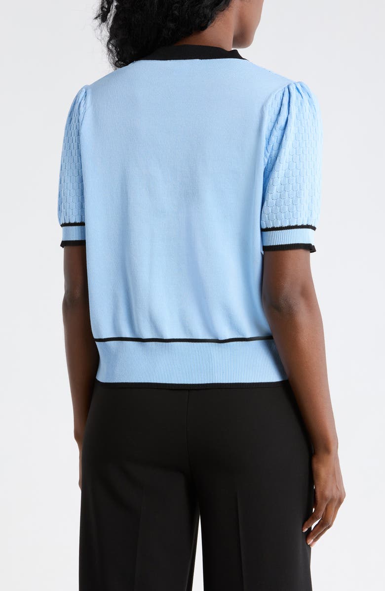 Nanette Lepore Preppy Pointelle Short Sleeve Sweater, Alternate, color, Airy Blue/ Very Black