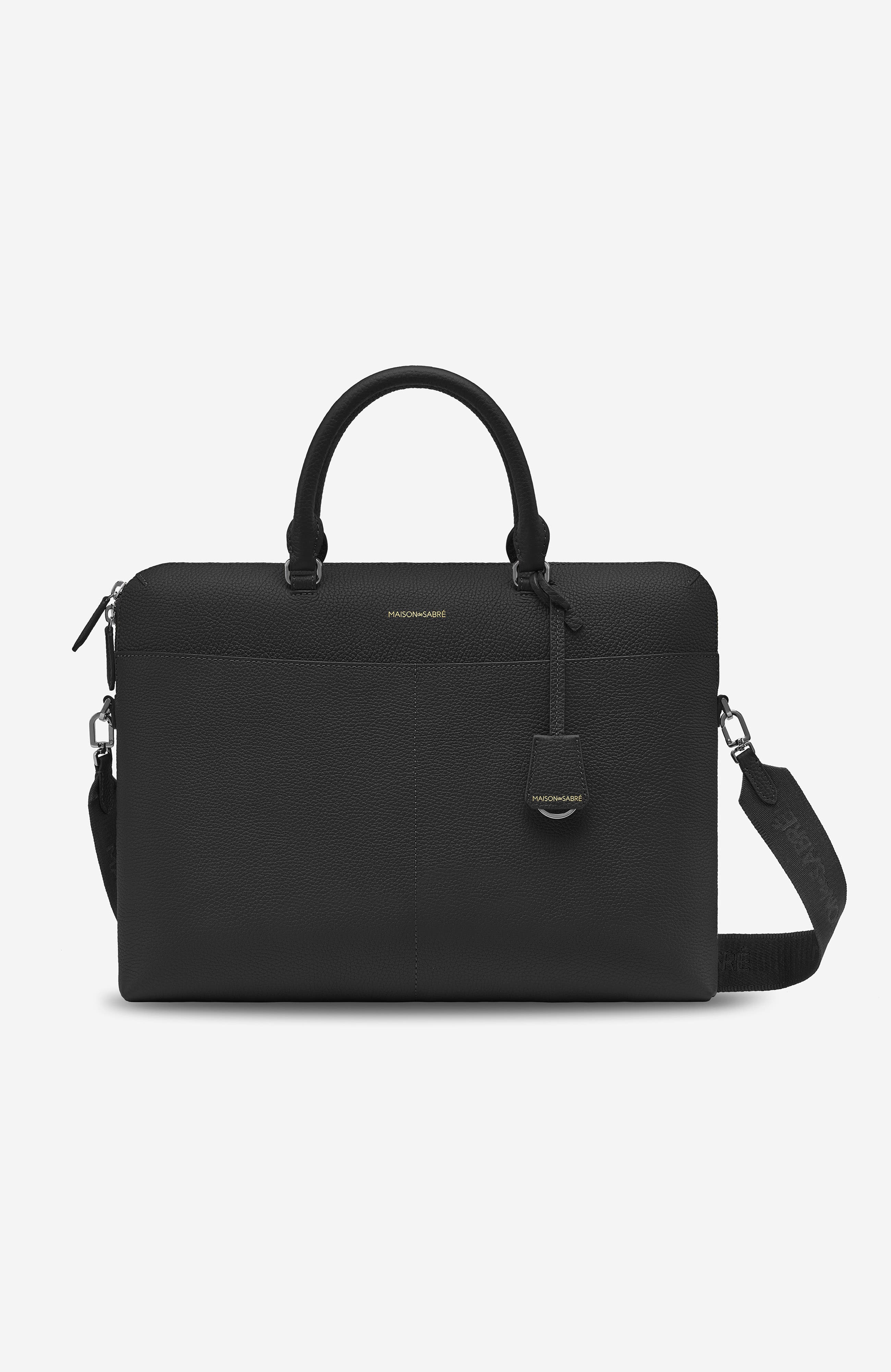 MAISON de SABRÉ Leather Laptop Bag, Main, color, Black Caviar