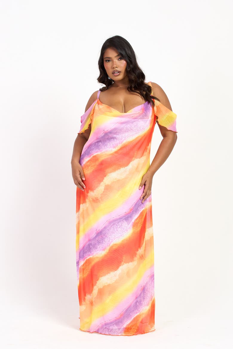 Cold Shoulder Marble Print Maxi Dress, Main, color, Purple