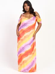 FASHION-SZN CURVE Cold Shoulder Marble Print Maxi Dress