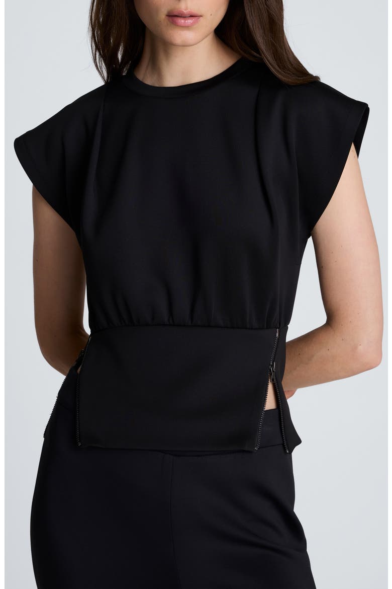 Shoulder Pleat Sleeveless Crewneck Top, Main, color, BLACK