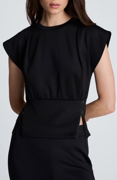 Shoulder Pleat Sleeveless Crewneck Top