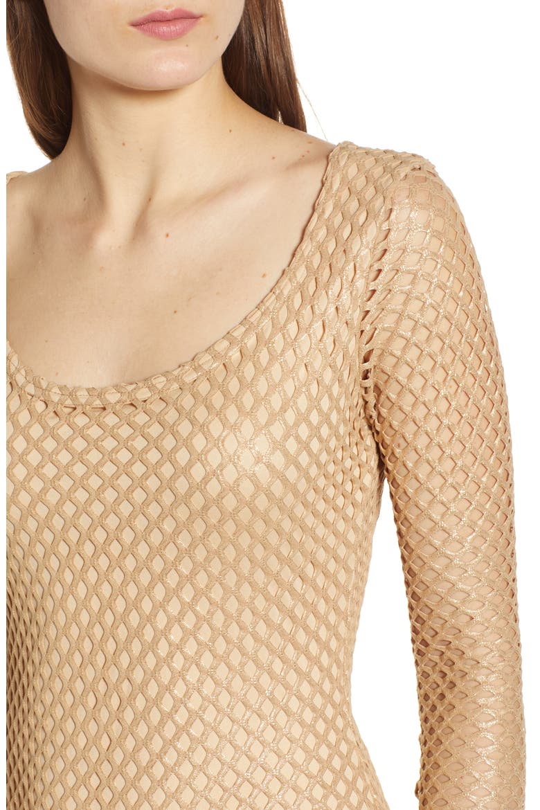 Long Sleeve Mesh Body-Con Dress, Alternate, color, GOLD SHIMMER