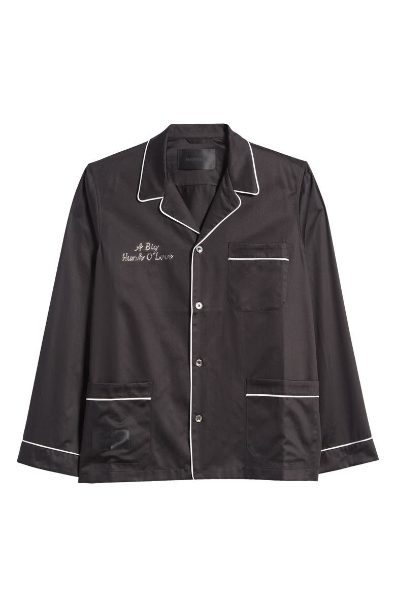 Magniberg Gala Swarovski<sup>®</sup> Crystal Embellished Cotton Sateen Pajama Top, Alternate, color, Black