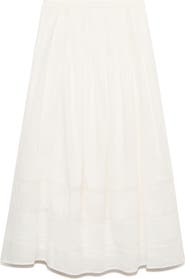 MANGO Pleated Lace Trim Cotton Midi Skirt