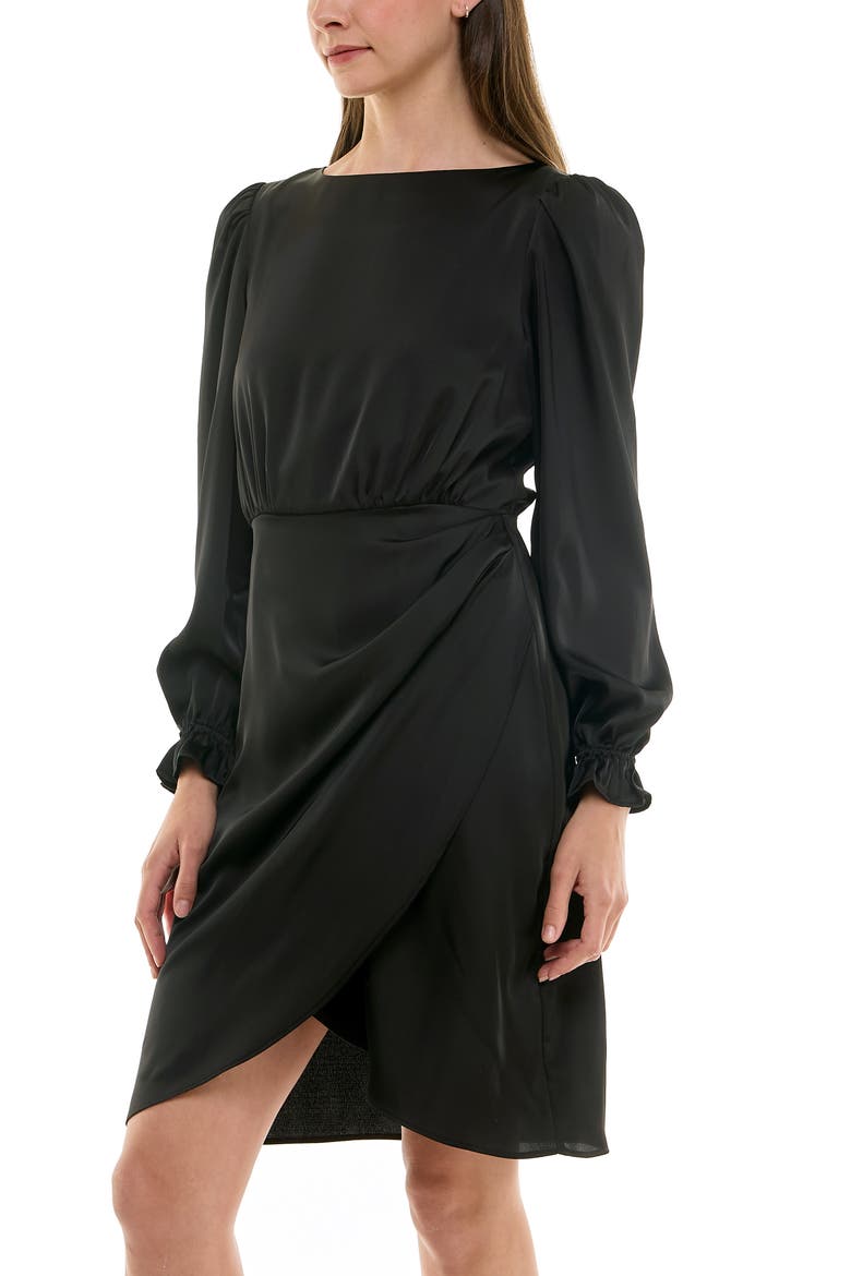 Ruffle Cuff Faux Wrap Minidress, Alternate, color, VERY BLACK