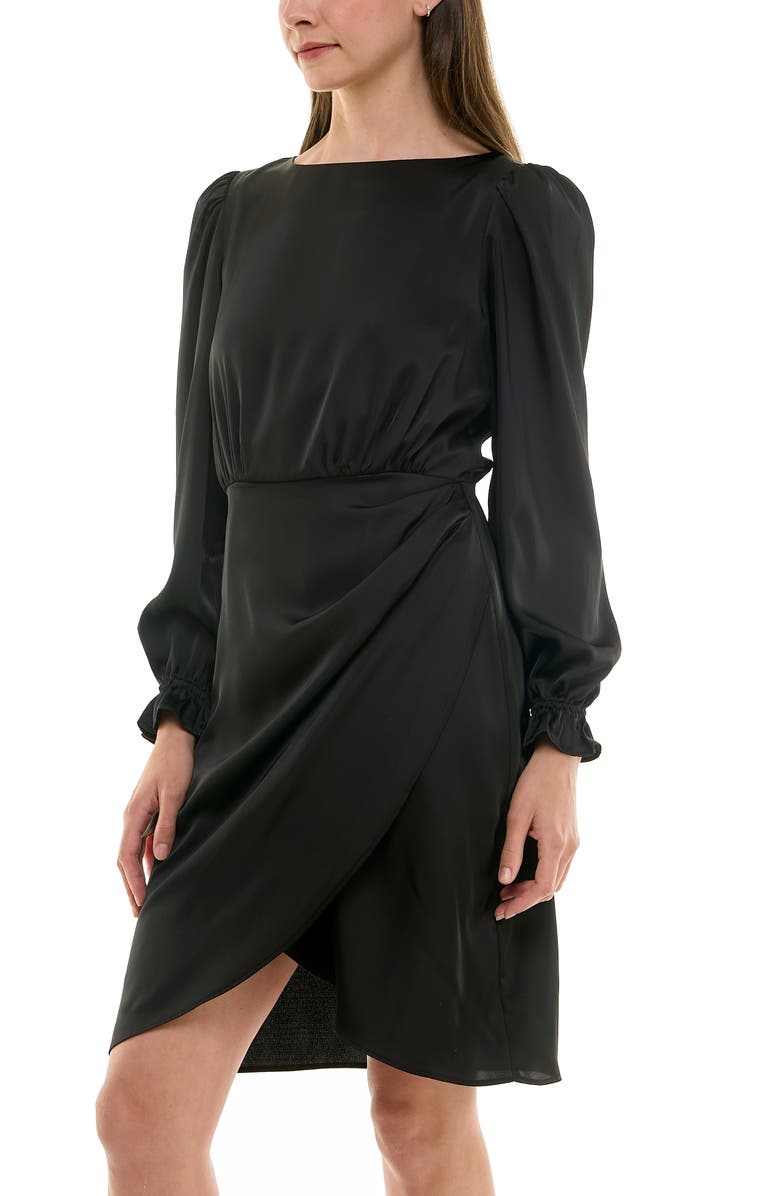 Nicole Miller Ruffle Cuff Faux Wrap Minidress, Alternate, color, Very Black
