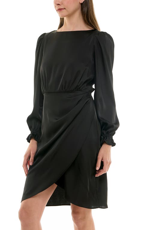 Nicole Miller Ruffle Cuff Faux Wrap Minidress In Black