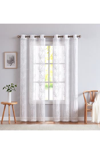 Dainty Home Set Of 2 Embroidered Sheer Curtain Panels In White