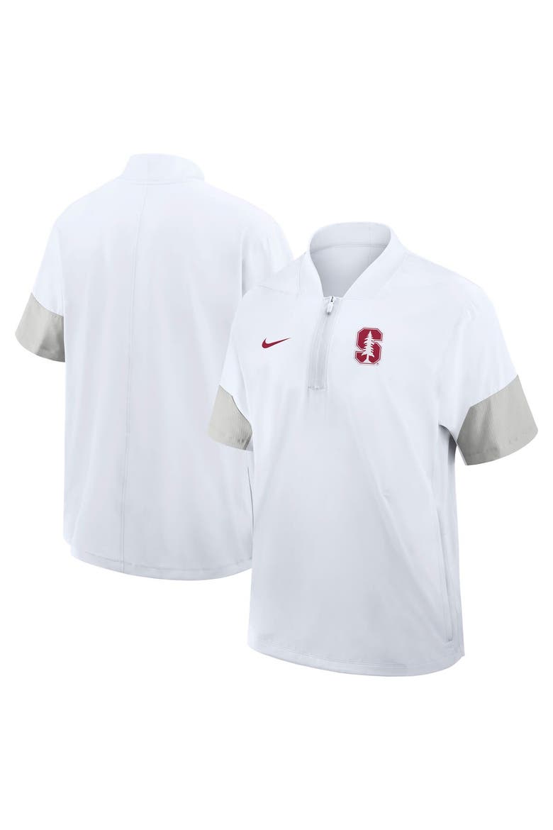 Men's Nike White Stanford Cardinal 2025 Sideline Short Sleeve Quarter-Zip Coach Jacket, Main, color, White