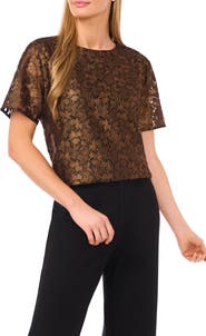 Halogen® Lace Short Sleeve Top